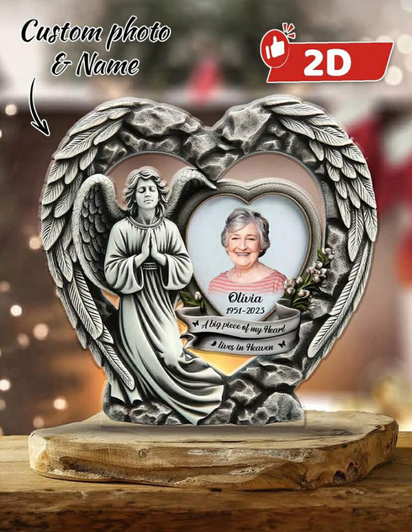 Customized Angel Memorial Acrylic Plaque - Memorial Gift For Family - Forever With The Angel, Forever In Our Hearts