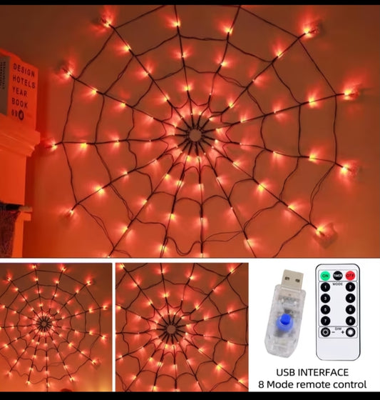 1pc,Halloween Spider Web Lights, 70 LED Purple,Orange, Halloween Light String 8 Modes, Net Lights for Party, Bedroom, Bar, Haunted House, Halloween Decoration(Purple,Orange)