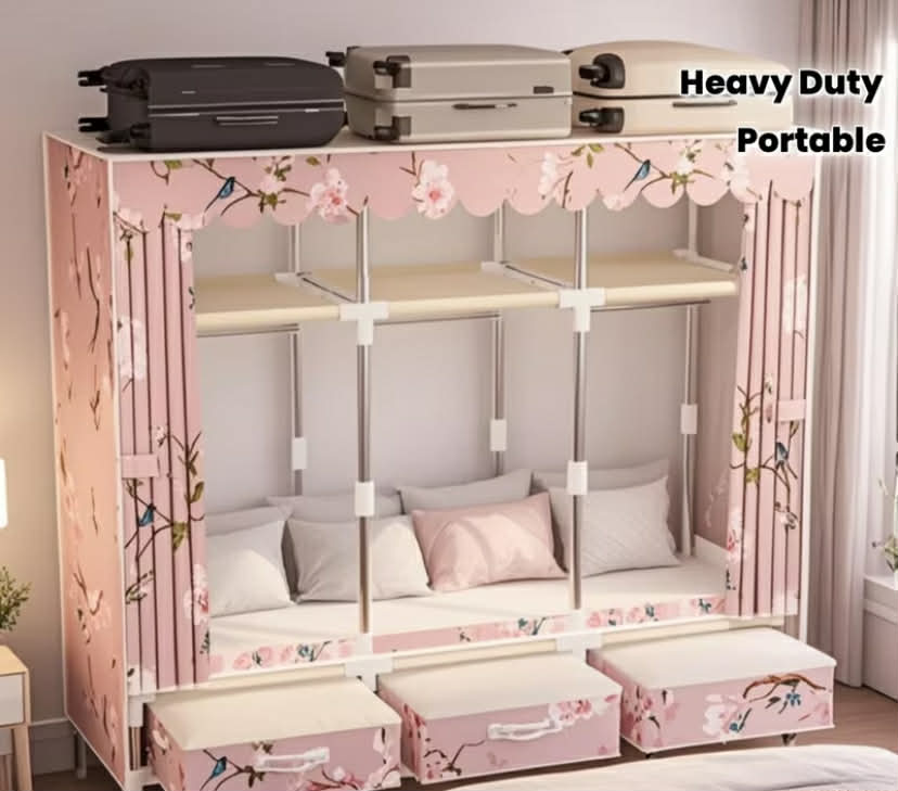Large Capacity Heavy-Duty Freestanding Wardrobe Closet Organizer with Hanging Rod & Shelves - Wide 59-Inch