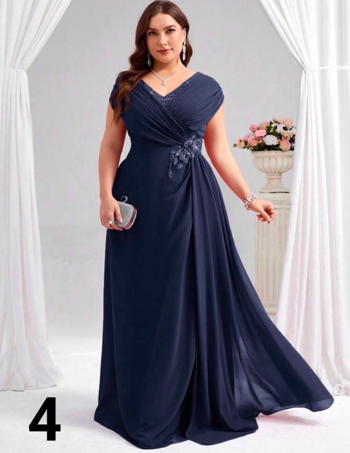 Coutiva Elegant Rhinestone Applique Decor Plus Size Mother Of The Bride Dress,