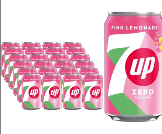 7up Pink Lemonade Zero Sugar - Pack of 24 x 330ml Cans - Refreshing Drink Without Added Sugar