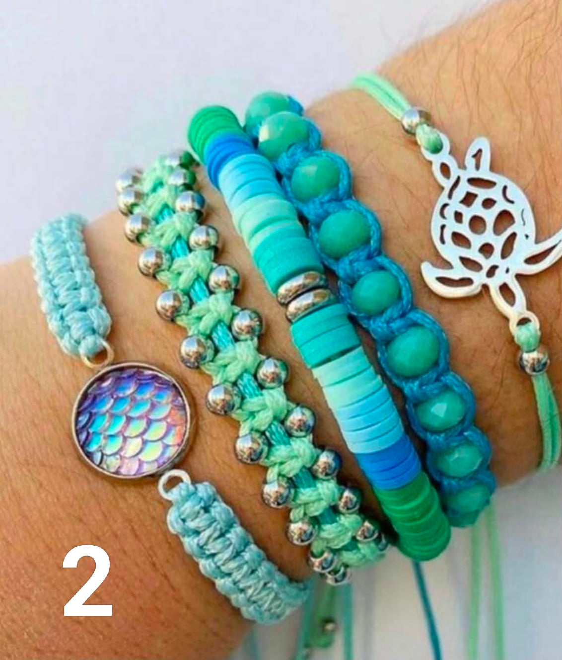 7pcs/Set Handmade Adjustable Bracelets With Ocean Theme Dopamine Color Charms, Including Coconut Tree, Sun Pendant,