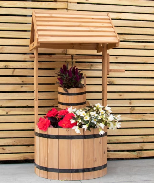 Woodside Ornamental Garden Plant/Flower Wishing Well Planter – Wooden Outdoor Garden Well Planter, Rustic Flower Display Pot