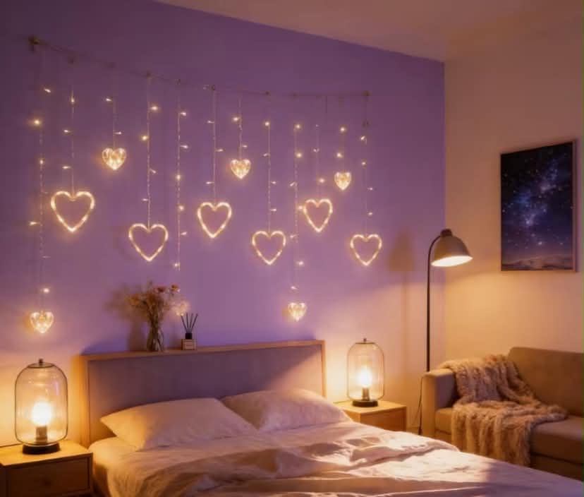 1 Pack of LED Warm Light Heart-shaped Light Strings  Fairy Lights Wall Decoration, Powered by USB,