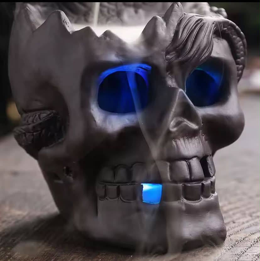 1 pc LED Waterfall Dragon Incense Burner Skull Backflow Incense Burner Halloween