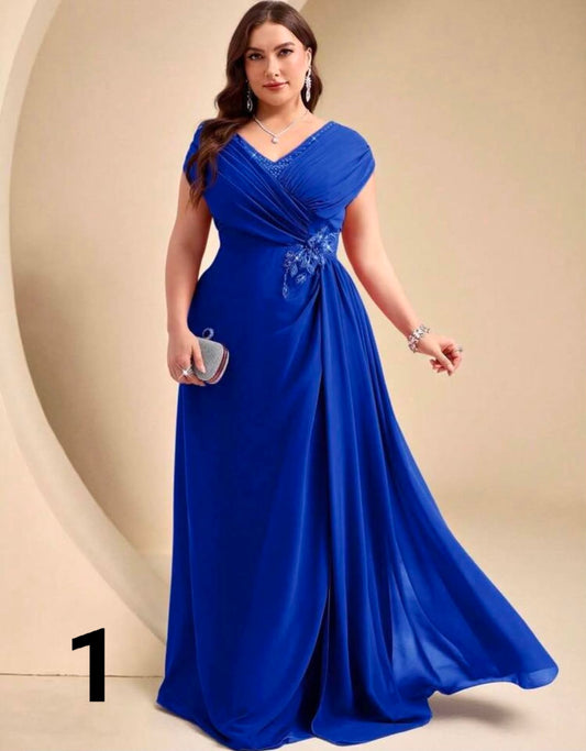 Coutiva Elegant Rhinestone Applique Decor Plus Size Mother Of The Bride Dress,