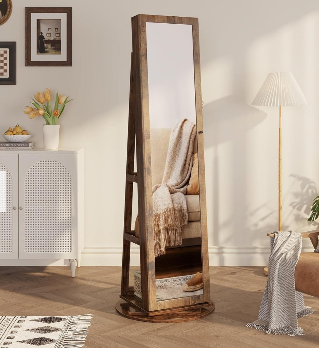 3 in 1 Jewellery Cabinet Mirror - Rustic Brown