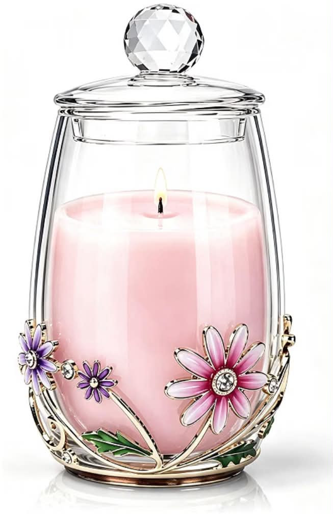Luxury Scented Candles Gifts for Women - Enamel Butterfly & Blue Rose Decorative Glass Jar with Faceted Crystal Lid, Natural Soy Wax Aromatherapy Candle for Stress Relief