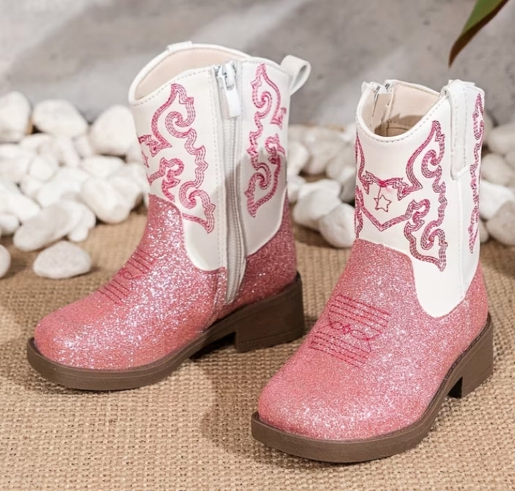 Girls' Pink Cute Style Square-Toe Boots.