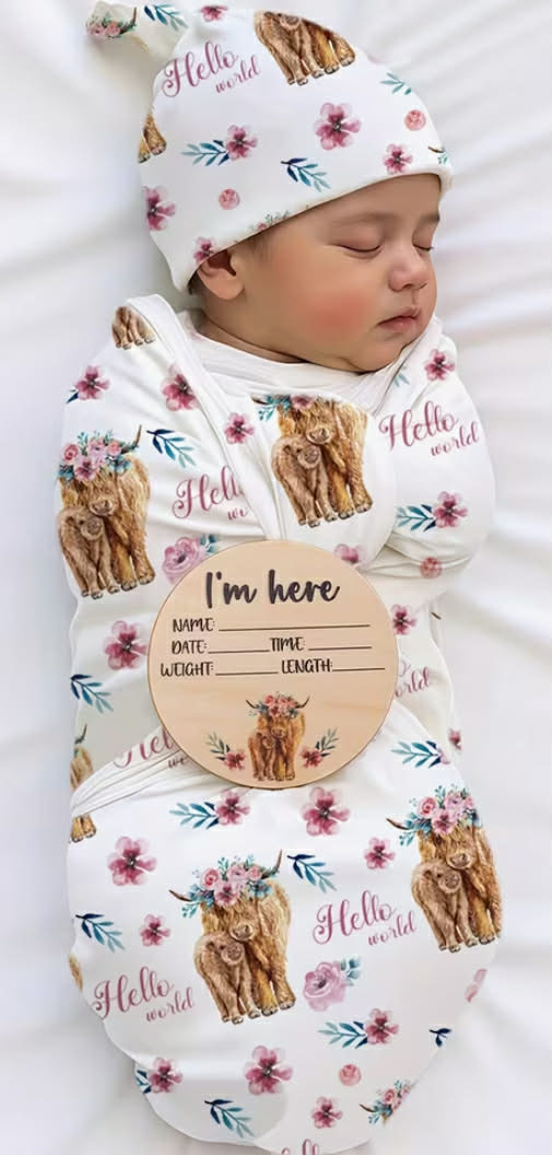 3 pcs Highland Cow Baby Blanket and Headband Set Soft, Skin-Friendly, Unisex Newborn Receiving Blanket, Ideal for Boys and Girls, Perfect Baby Shower Gift
