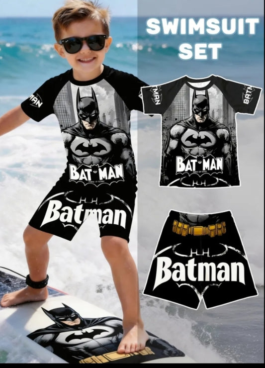 Kids' Swimsuit And Trunks Showcase an Adorable 'Batman' Design. It'S a Fast-Drying Swimwear