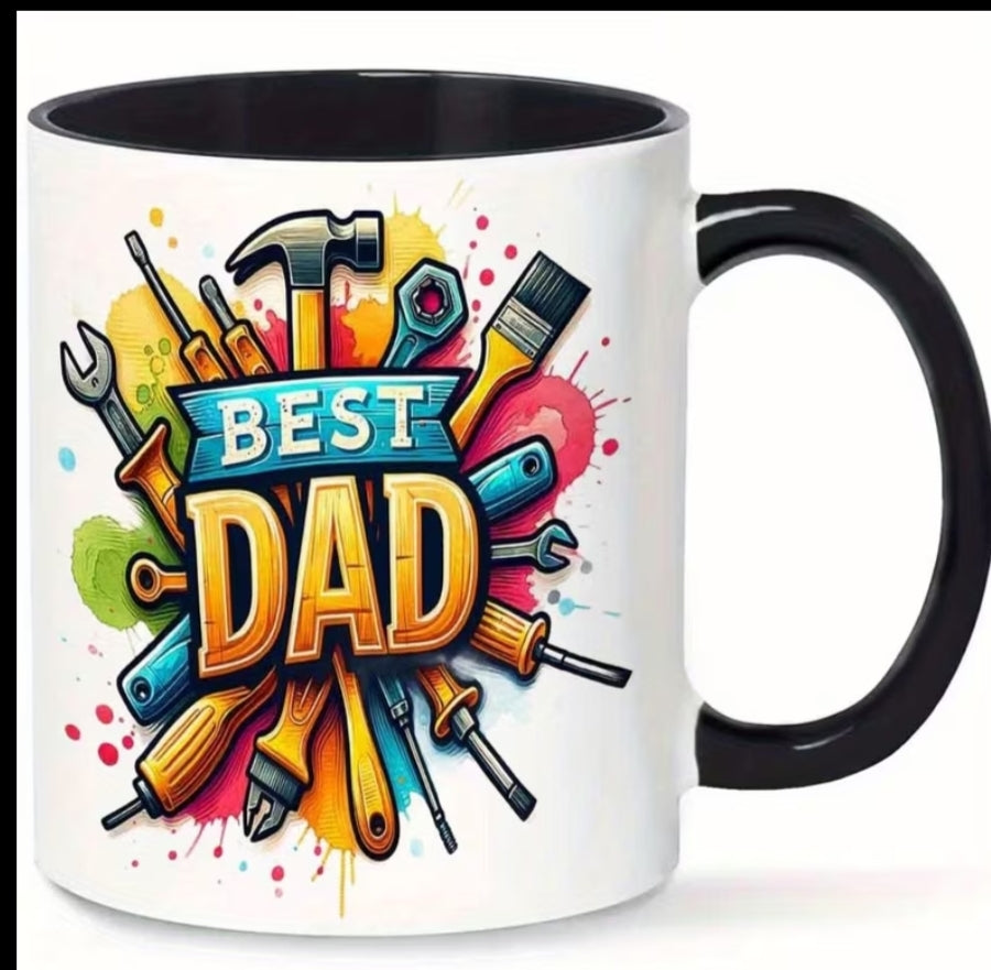 1 pc Best Dad Tools Mug 11oz - Colorful Tool Design Coffee & Juice Cup, Hand Wash Only, Fun Father's Day Gift for DIY Dads, Gifts for Dad, Playful Design, Hand Wash Recommended