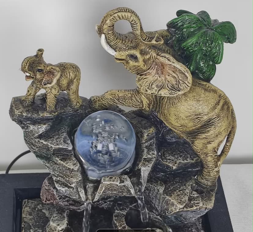 1 pc Elephant Migration Resin Material Desktop Fountain Ornament - Powered Light Unchangeable -