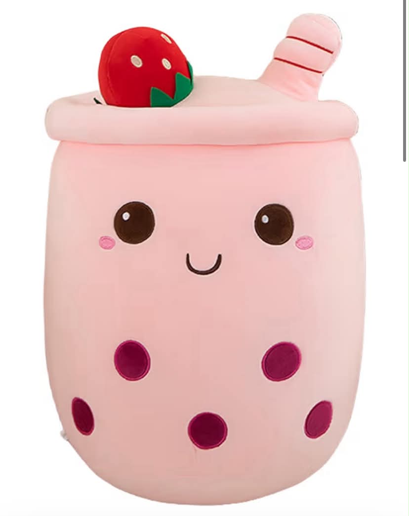 Bubble Tea Plush Pillows, Cute Boba Plushies Soft Toys Giant Stuffed Animal Pillow for Lovers (Pink, 24cm)