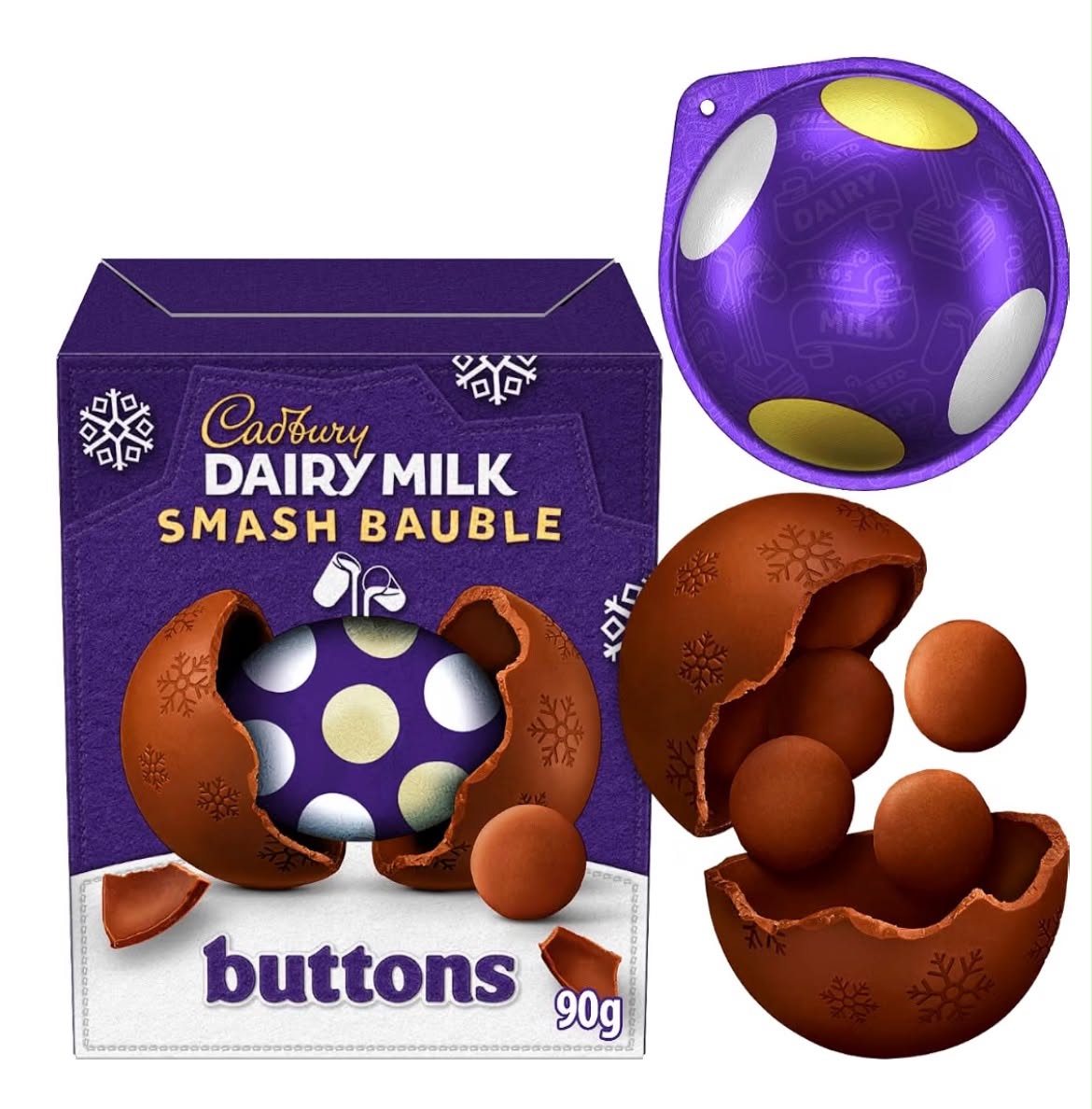 Cadbury Buttons Smash Bauble, Dairy Milk Chocolate, 90 g (Pack of 1)