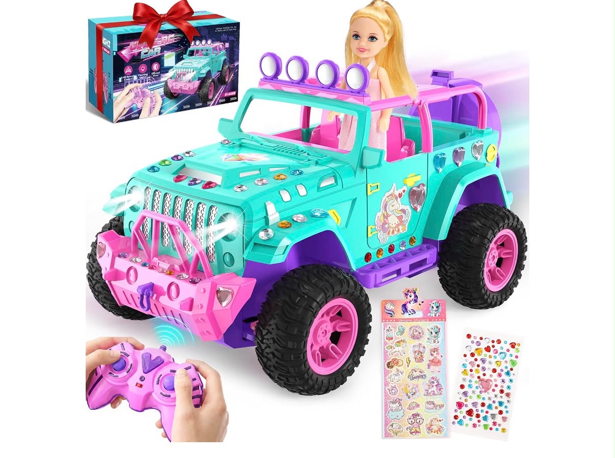 HappyGoLucky Remote Control Car for Girls, Pink RC Car with Doll, (Toys for 3 4 5 6 7 8 9 10) Year Old Girls Gifts RC Jeep SUV Gifts Presents