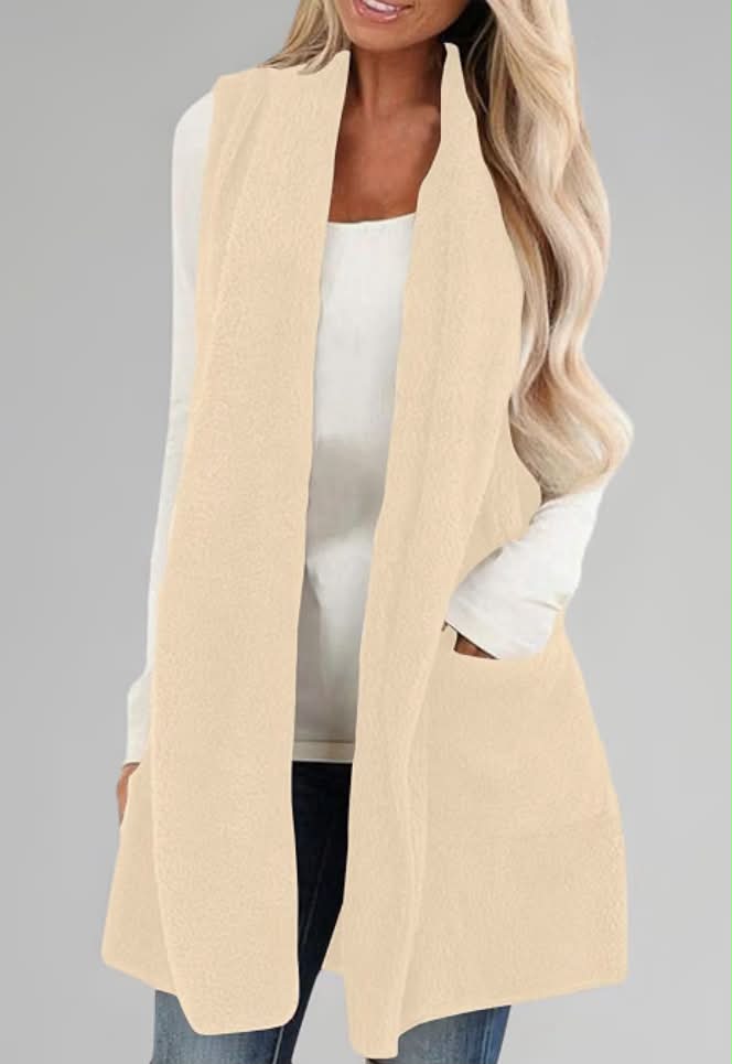 Long Teddy Gilet for Women UK Fleece Cardigan Sweater Fuzzy Jacket Coat Fleece
