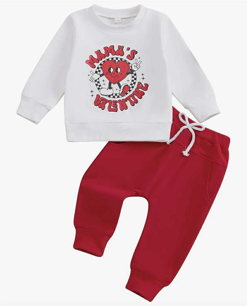Baby Boy Valentine 's Day Outfits Mama's Boy Long Sleeve Crewneck Sweatshirt Drawstring Jogger Pants 2Pcs Fall Winter Outfit Valentines Day Clothes Set