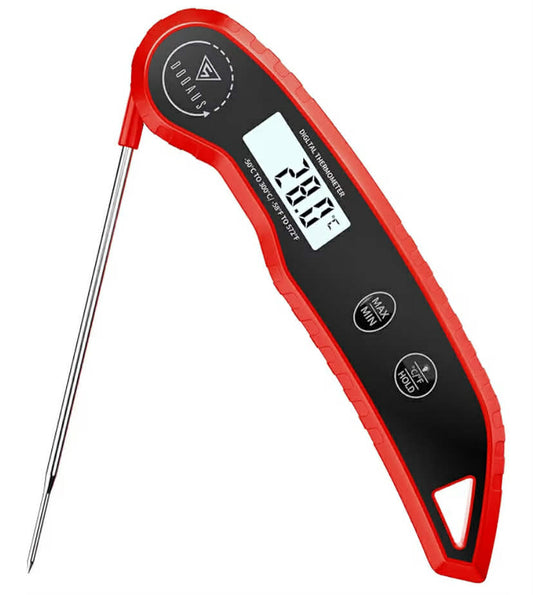 Meat Thermometer Probe, 3 S Instant Read Food Thermometer with ±0.5℃ Precision, Backlit LCD, 12 cm Stainless Food Probe, Auto On/Off Meat Thermometers for Cooking, Baking, BBQ, Water, Oil, Red