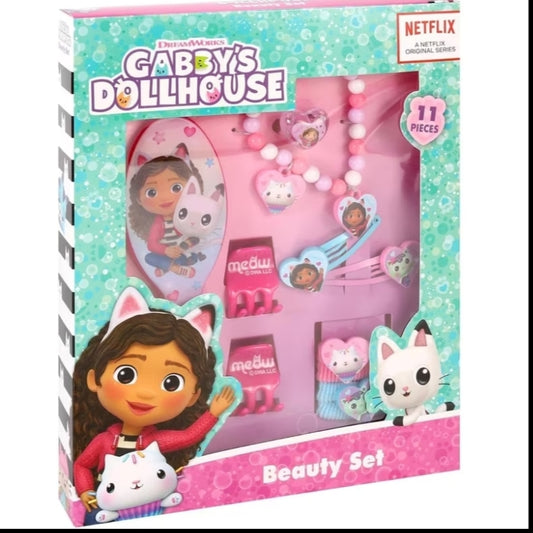 Gabbys Dollhouse 11pcs Girls Kids Hair Accessories Clips Comb Bands and Beauty Set