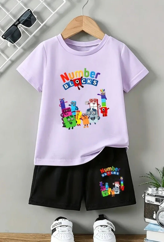 1 Set Numberblocks Digital Blocks Short Sleeve And Shorts Outfit: T-Shirt