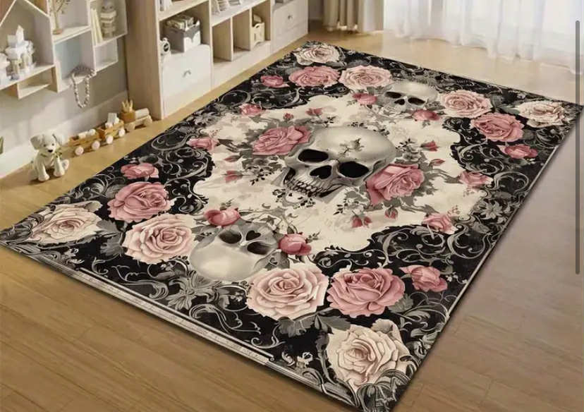 [Gothic Skull Mat] Gothic Skull & Roses Pattern Mat