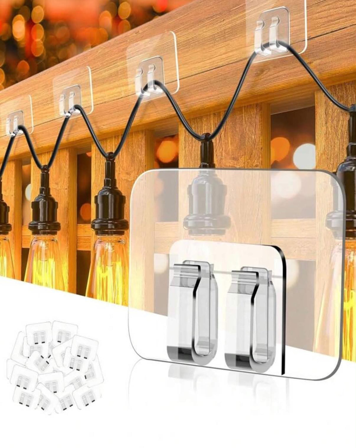 50pcs Outdoor String Light Clips With Sticky Strips - Waterproof, UV-Resistant, Damage-Free, Tool-Free Installation,
