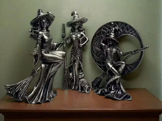 3 pcs Creative Broom Moon Witch Resin Collectible Figurine, Ideal for Home & Office Decor, Wizard