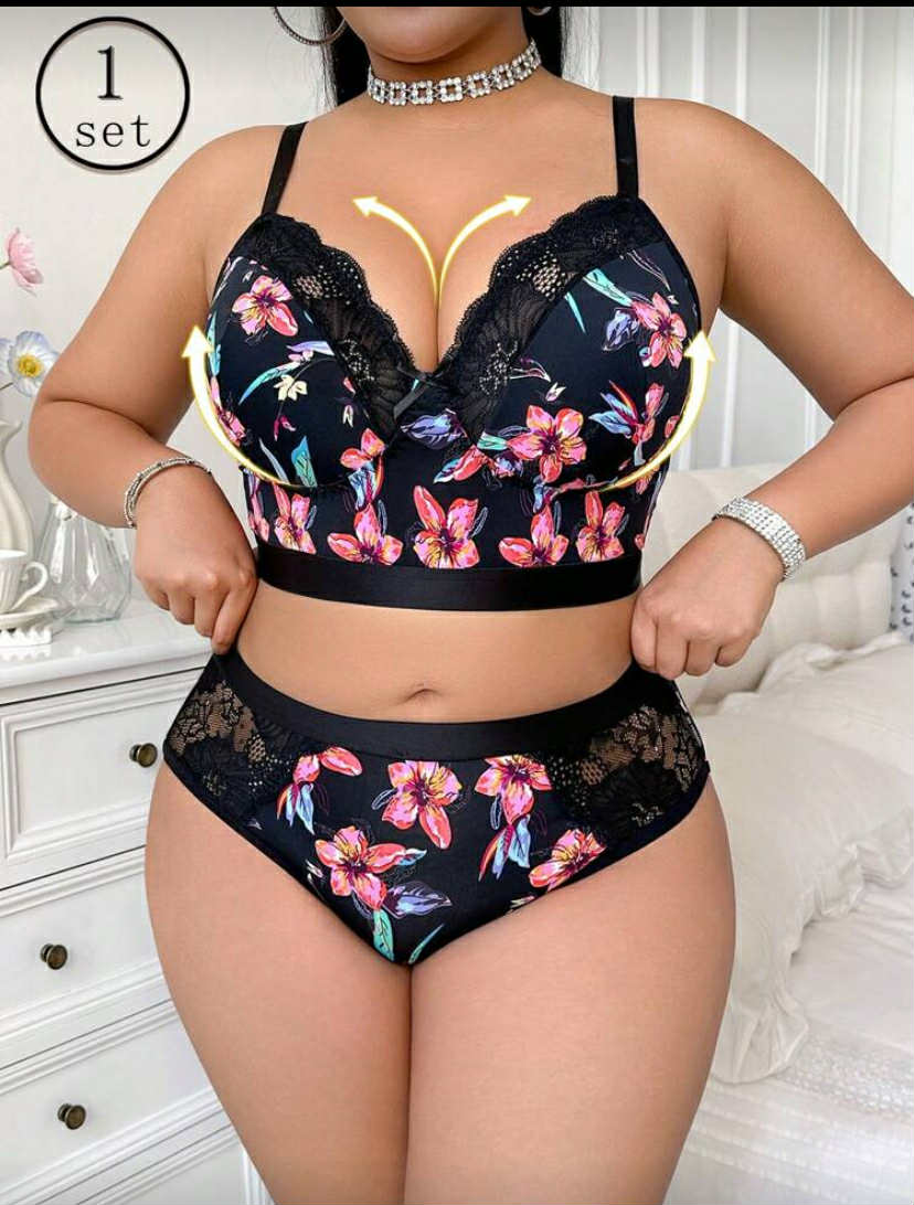 Women Floral Print Wireless Soft & Comfortable Bra & Panty Set