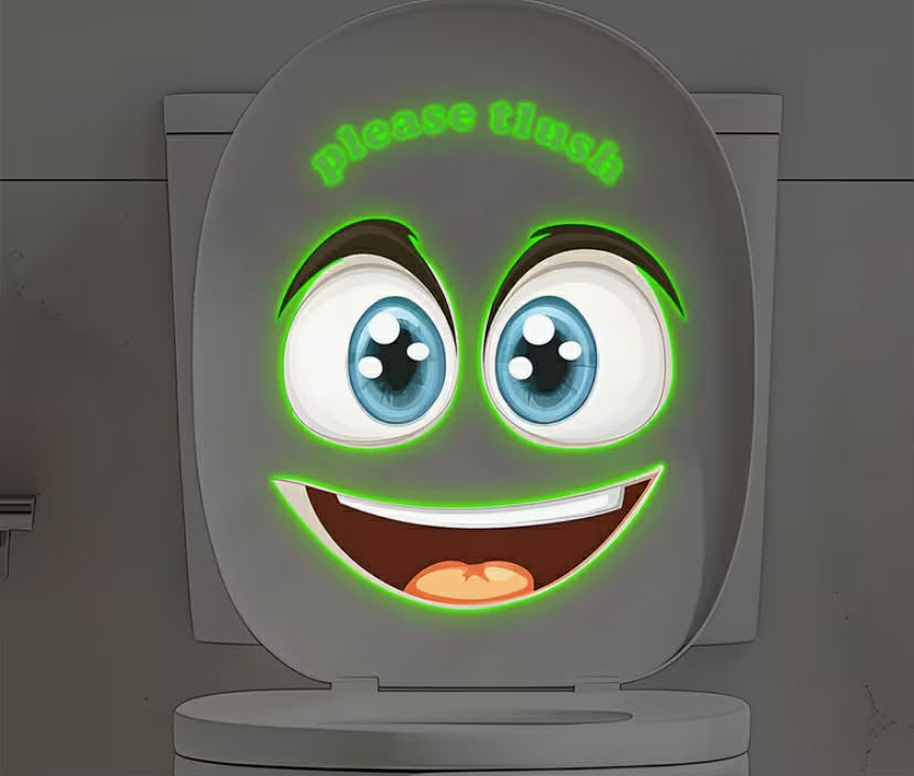 Glow-in-the-Dark Toilet Lid Decal - Self-Adhesive UV-Activated Night Sticker, Glow Under Black, PVC Glossy Bathroom Accessory with Green Glow Eyes for Toilet Lid Cover (No Residue Removal) - Funny Glow Party Decor