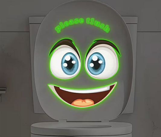 Glow-in-the-Dark Toilet Lid Decal - Self-Adhesive UV-Activated Night Sticker, Glow Under Black, PVC Glossy Bathroom Accessory with Green Glow Eyes for Toilet Lid Cover (No Residue Removal) - Funny Glow Party Decor