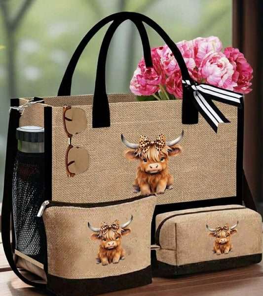 Highland Cow Three Pieces Tote Bag