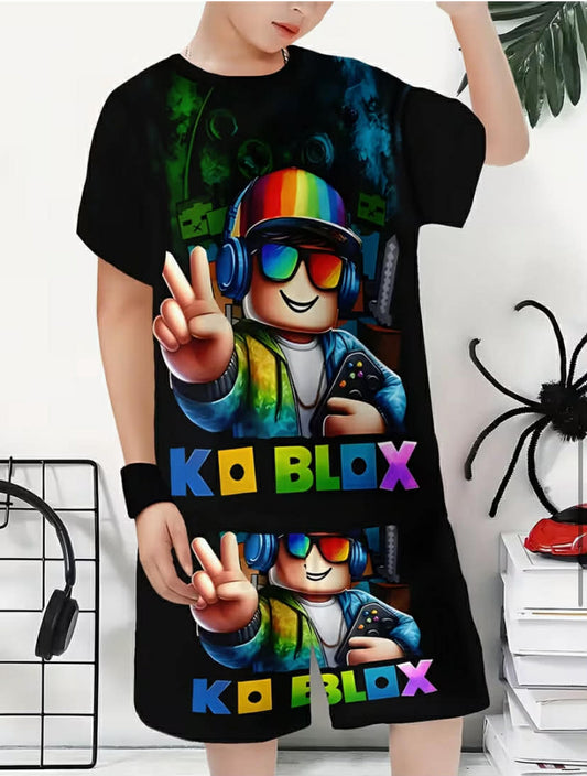 Boys Suit Fashion 3D Printed Casual Pullover Short Sleeve Shorts T