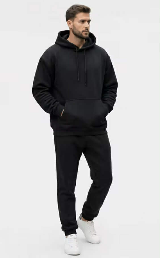 Men'S Outfit Two-Piece Set Featuring a Hooded Long-Sleeve Sweatshirt And Long Pants Solid Colour Knit