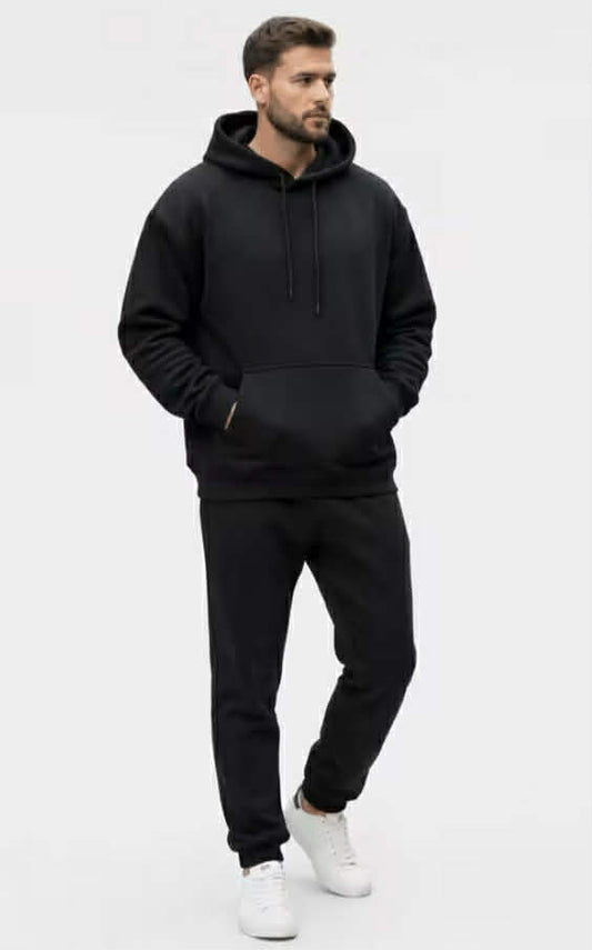Men'S Outfit Two-Piece Set Featuring a Hooded Long-Sleeve Sweatshirt And Long Pants Solid Colour Knit