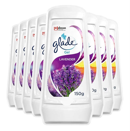 Glade Solid Gel Air Freshener, Odour Eliminator for Home & Bathroom, Lavender, Pack of 8 (8 x 150g)