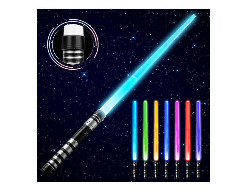 Light Up Saber for Kids with Electronic Lights & FX Sound, 7 Colors Changing LED Light Expandable Toy for Star Wars Roleplay Halloween Dress Up Parties (75cm-Silver)