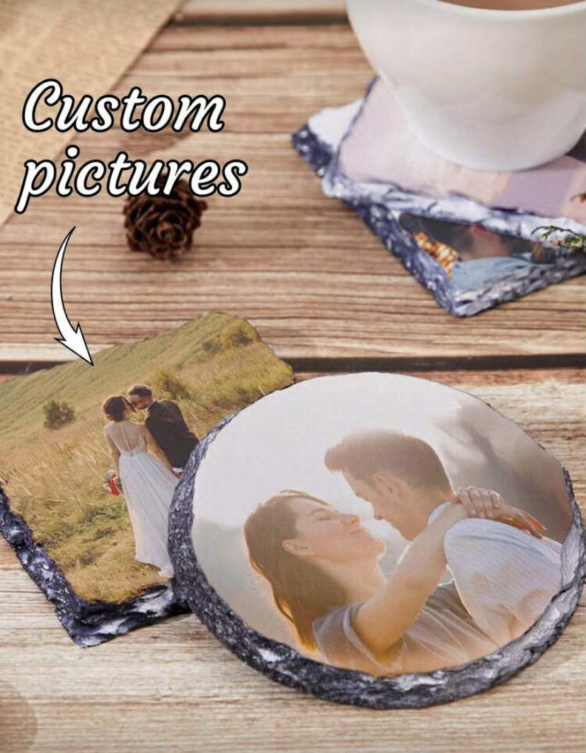 X3 Customized Photo Slate Coasters, Wedding Coaster Set