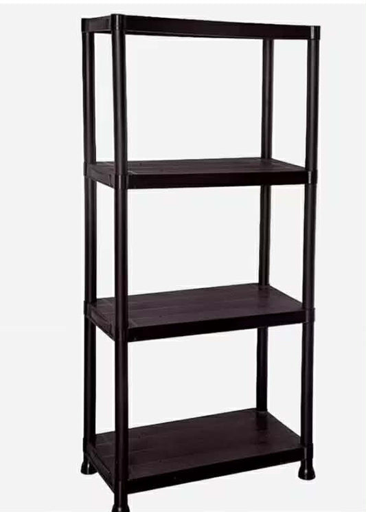 4-Tier Plastic Storage Shelving Unit  Multi-Purpose Home & Garage Organizer Ideal for Tools, Pantry, & Office Use