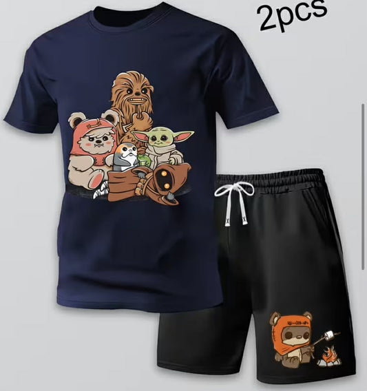 Men'S Outfit Featuring Fun Q - Version Character Prints, Loose-Fitting Loungewear, Breathable