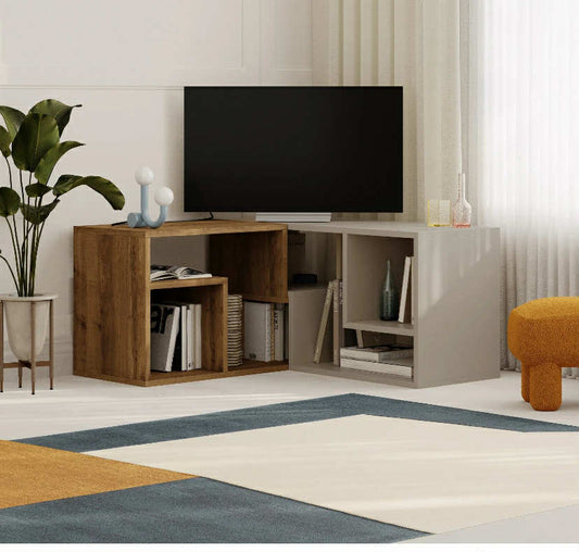 GLIS Corner or Wall TV Stand – 145cm Wide Media Unit with Open Shelves – Modern