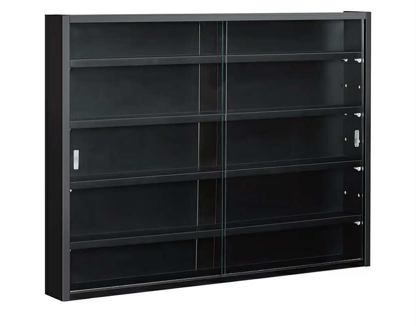 5-Tier Wall Mounted Display Cabinet, Display Case with 4 Adjustable Shelves, Glass Doors for Home Office Ornaments 60x80cm