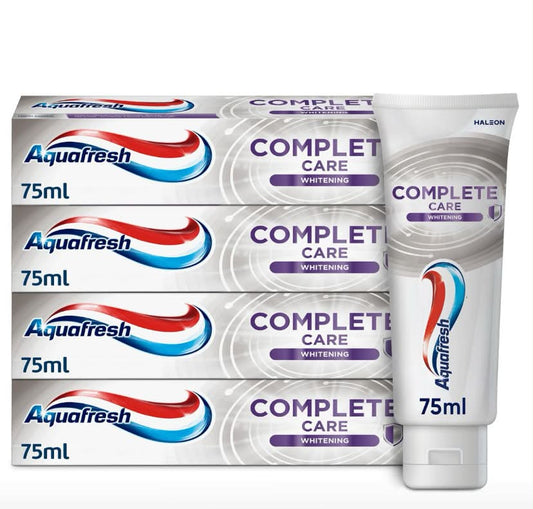 Aquafresh Complete Care Whitening Fluoride Toothpaste. Helps Restore Your Teeth’s Natural Whiteness. Actively deep Cleans and freshens Whole Mouth. (Pack of 4)