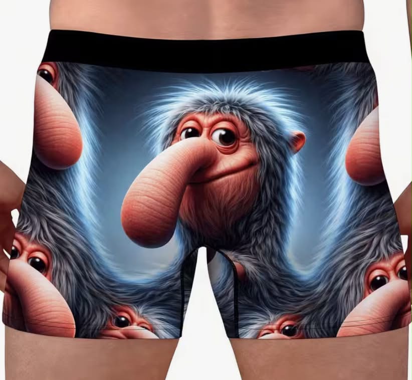 1 pc Men's Furry Monster Underwear - 3D Printed Cartoon Boxer Briefs, Machine Washable