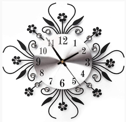 3D Flower Wall Clock Luxury Metal Diamonds Flower Silent Clock