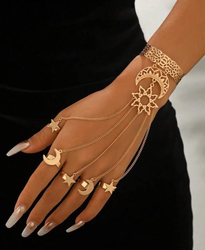 1pc Middle Eastern Fashion Gothic Style Hollow Linked Finger Bracelet