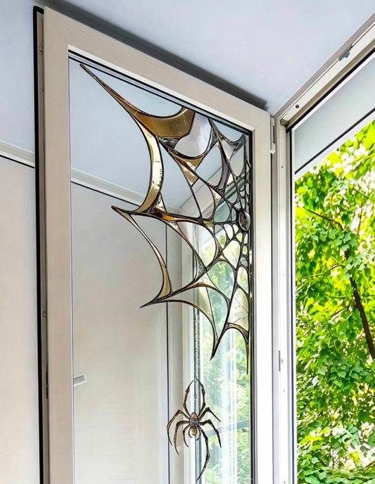 1pc Halloween Stained Glass Spider Web Static Window Corner Sticker,