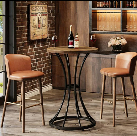 Tribesigns 37.4" H Bar Table, Round Bar Table With Curved Metal Base, High Top Pub Table For Small Spaces, Living Room, Kitchen, Or Apartments (Brown & Black)