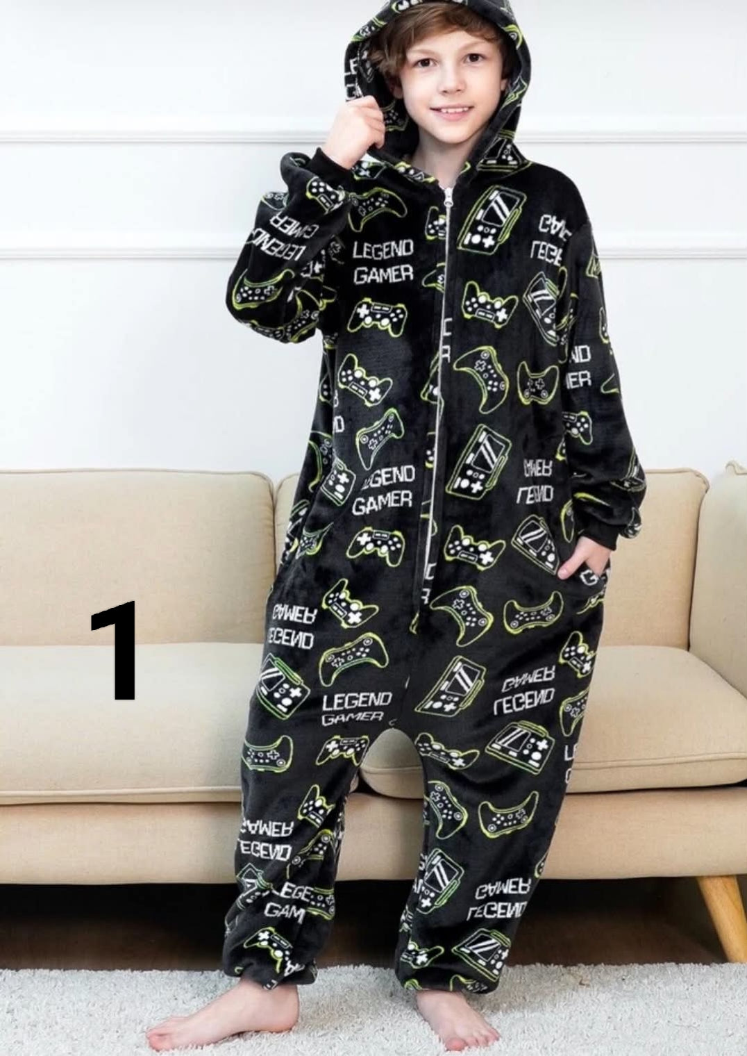 Tween Boys' Video Game Graphic Drop Shoulder Zipper Front Hooded Jumpsuit With Pants