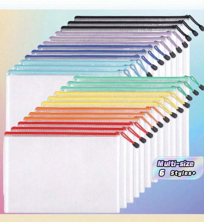 8 Zipper File Bags A4 Suitable For Back To School Stationery, Can Be Used To Store School Supplies, Stationery, Pencil Cases, Waterproof Plastic Mesh Bags,